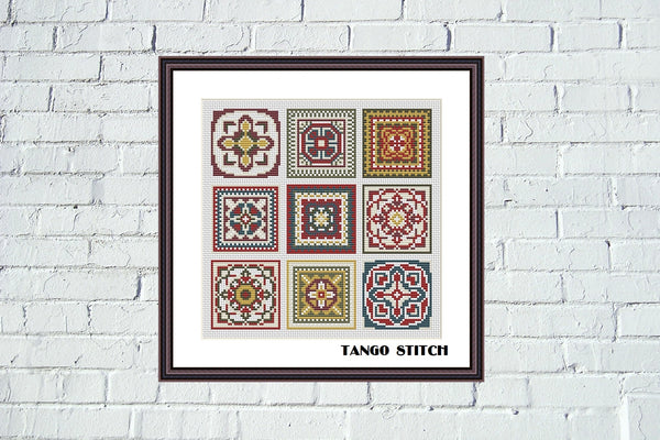Granny squares sampler cross stitch embroidery pattern - Tango Stitch
