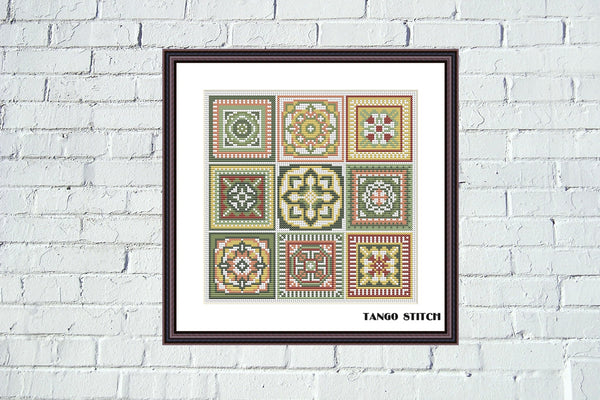 Granny squares crochet motifs cross stitch pattern - Tango Stitch