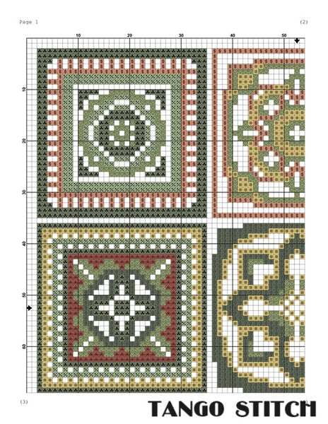 Granny squares crochet motifs cross stitch pattern - Tango Stitch