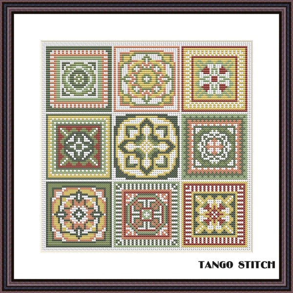 Granny squares crochet motifs cross stitch pattern - Tango Stitch