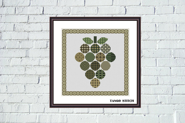 Grape abstract fruit cross stitch hand embroidery pattern - Tango Stitch