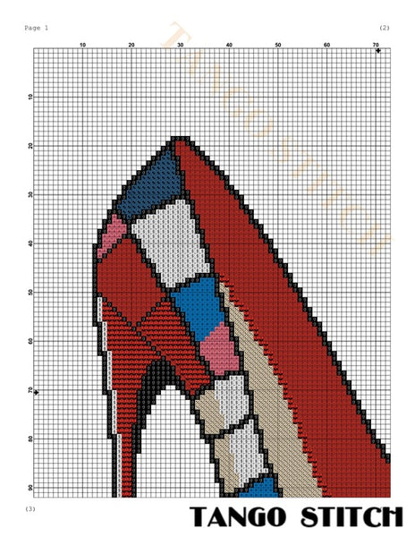 Mondrian inspired high heels cross stitch pattern - Tango Stitch