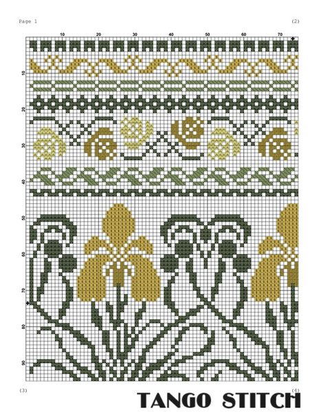 Iris flower vintage cross stitch ornament sampler - Tango Stitch
