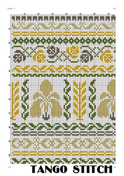 Yellow Iris sampler Art Nouveau floral cross stitch pattern - Tango Stitch