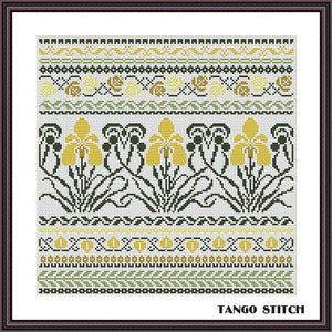 Iris flower vintage cross stitch ornament sampler - Tango Stitch