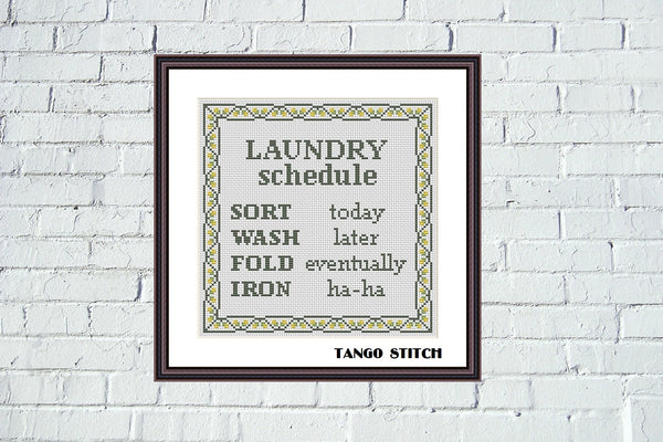 Laundry schedule funny Home Sweet Home cross stitch pattern - Tango Stitch