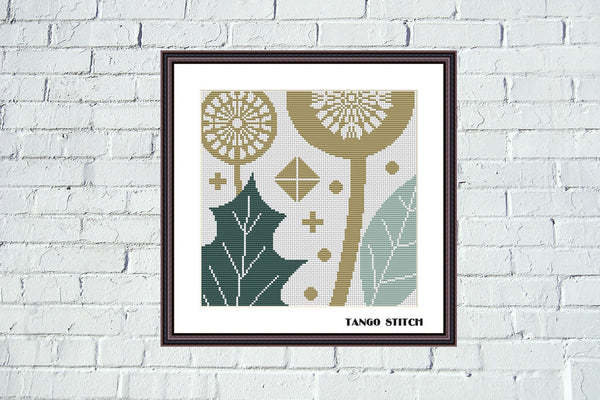 Leaves and dandelion abstract cross stitch pattern - Tango Stitch