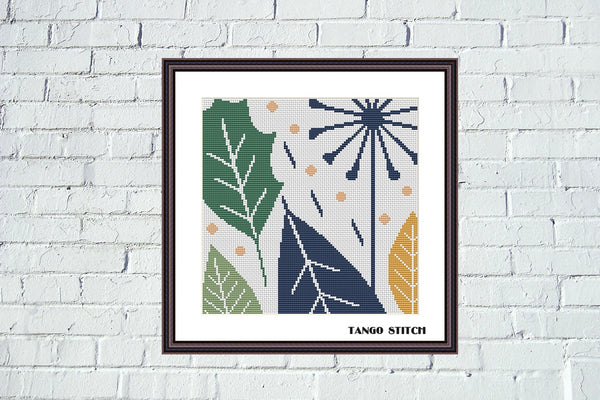 Leaves and dandelion Mid Century design cross stitch pattern - Tango Stitch
