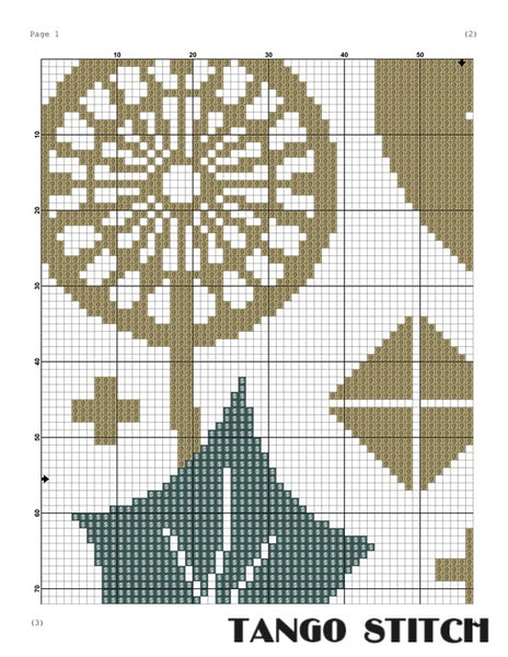 Leaves and dandelion abstract cross stitch pattern - Tango Stitch