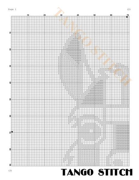 A black and white cross-stitch pattern page titled 'TANGO STITCH' with a large grid and a partially filled design, overlaid with a diagonal 'TANGO STITCH' watermark. Mondrian Llama Geometric Alpaca Cross Stitch PDF Pattern - Tango Stitch