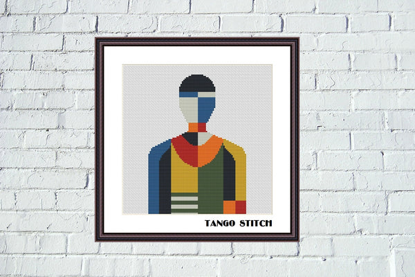 Malevich style man portrait abstract design cross stitch pattern - Tango Stitch