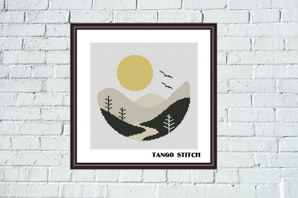 Mountains easy abstract landscape cross stitch pattern - Tango Stitch