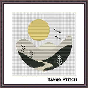 Mountains easy abstract landscape cross stitch pattern - Tango Stitch