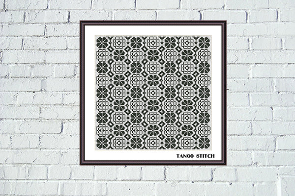 Intricate floral black ornament cross stitch pattern - Tango Stitch