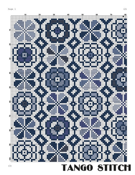 Blue ornament sampler easy cross stitch pattern - Tango Stitch