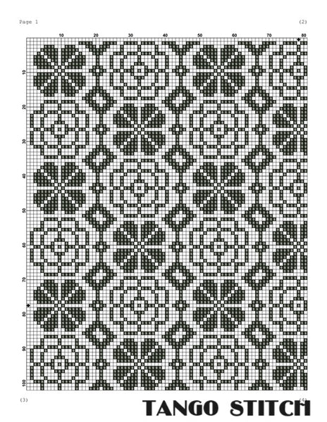 Intricate floral black ornament cross stitch pattern - Tango Stitch