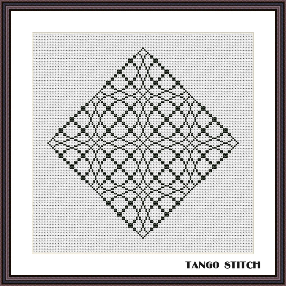 Intricate black cross stitch ornament pattern - Tango Stitch