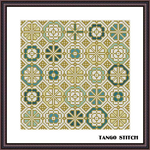 Vintage gold ornament sampler cross stitch pattern - Tango Stitch