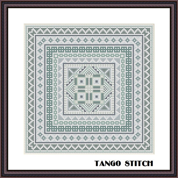 Gray ornament sampler cross stitch pattern - Tango Stitch