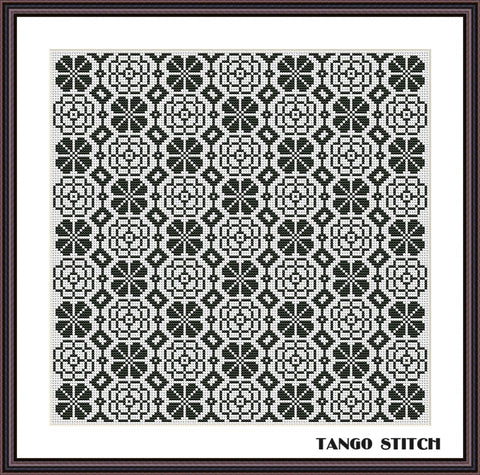 Intricate floral black ornament cross stitch pattern - Tango Stitch