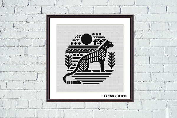 Black panther abstract cross stitch pattern - Tango Stitch