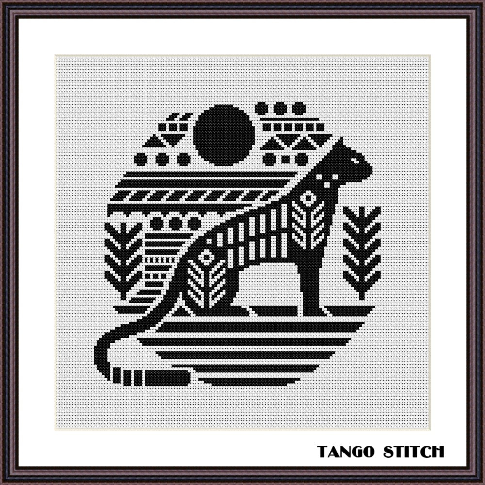 Black panther abstract cross stitch pattern - Tango Stitch