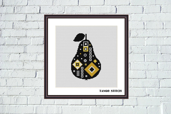 Pear geometric ornament easy cross stitch pattern - Tango Stitch