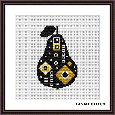 Pear geometric ornament easy cross stitch pattern - Tango Stitch
