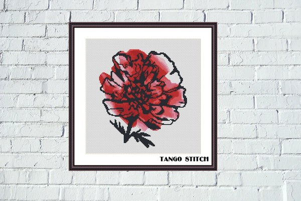 Peony watercolor flower cross stitch pattern - Tango Stitch