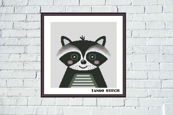 Funny raccoon cute animals cross stitch pattern, Tango Stitch