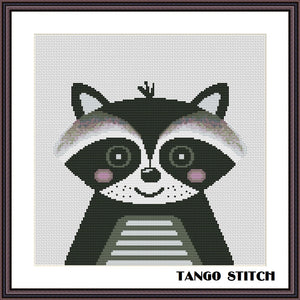Funny raccoon cute animals cross stitch pattern, Tango Stitch