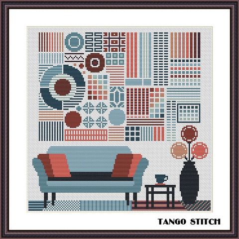 Vintage room Home Sweet Home cross stitch pattern - Tango Stitch