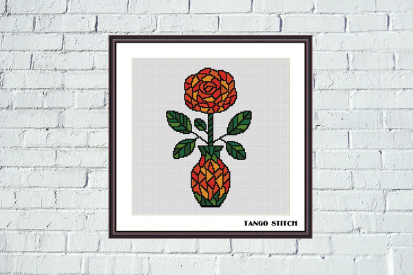 Mosaic Rose in a Vase Cross Stitch Pattern, Tango Stitch