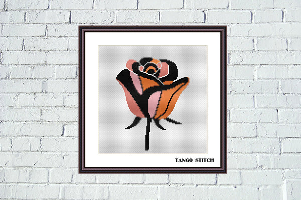 Elegant pink rose abstract flower cross stitch pattern