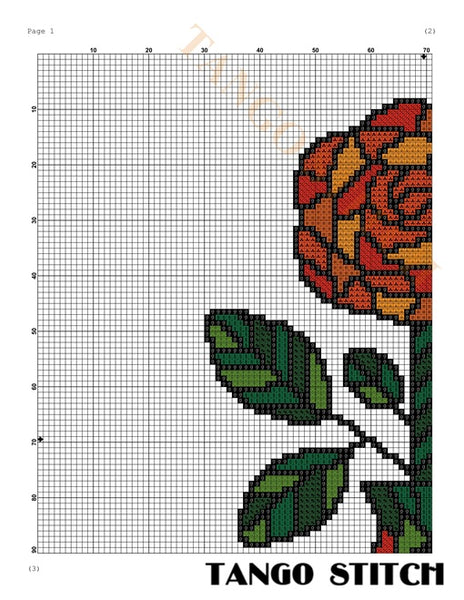 Mosaic Rose in a Vase Cross Stitch Pattern, Tango Stitch