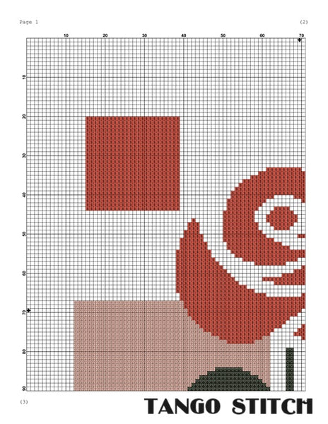 Red rose flower abstract geometric cross stitch pattern - Tango Stitch