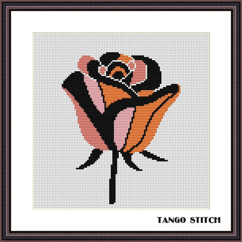 Elegant pink rose abstract flower cross stitch pattern