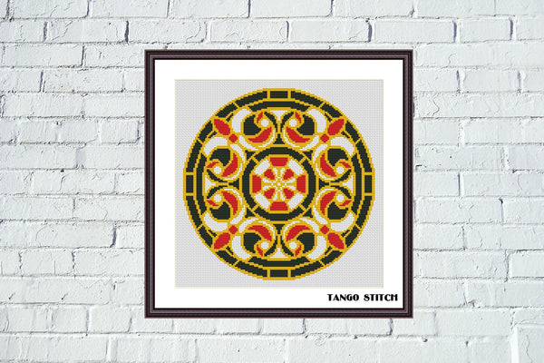 Red yellow black round cross stitch pattern, Tango Stitch