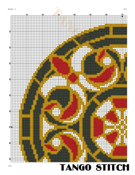 Red yellow black round cross stitch pattern, Tango Stitch