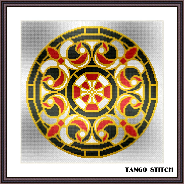 Red yellow black round cross stitch pattern, Tango Stitch
