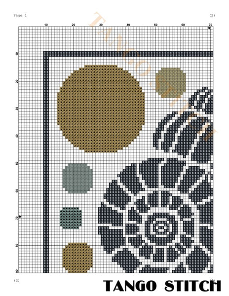 Cross-stitch pattern with geometric shapes and 'Tango Stitch' branding. Sealife geometric cross stitch pattern - Tango Stitch