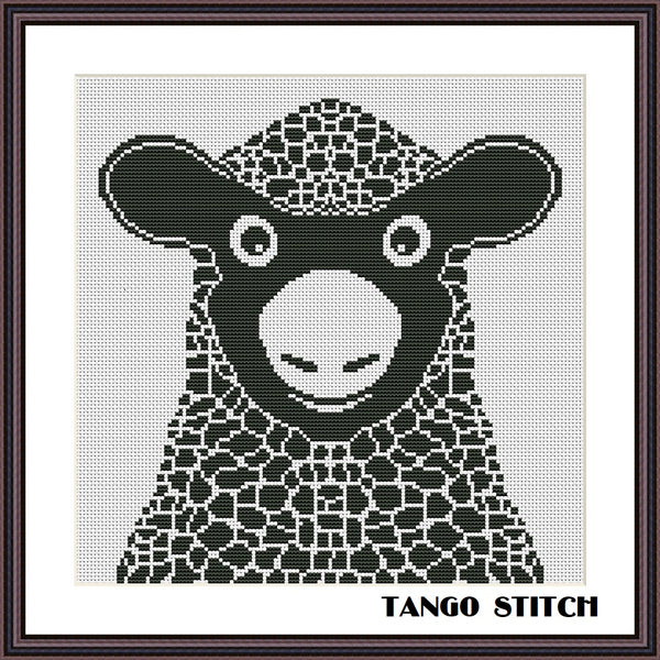 Black sheep cute animals easy cross stitch embroidery pattern - Tango Stitch
