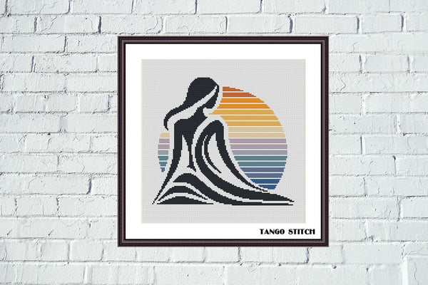 Sunset woman silhouette abstract cross stitch pattern - Tango Stitch