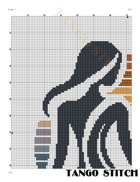 Sunset woman silhouette abstract cross stitch pattern - Tango Stitch