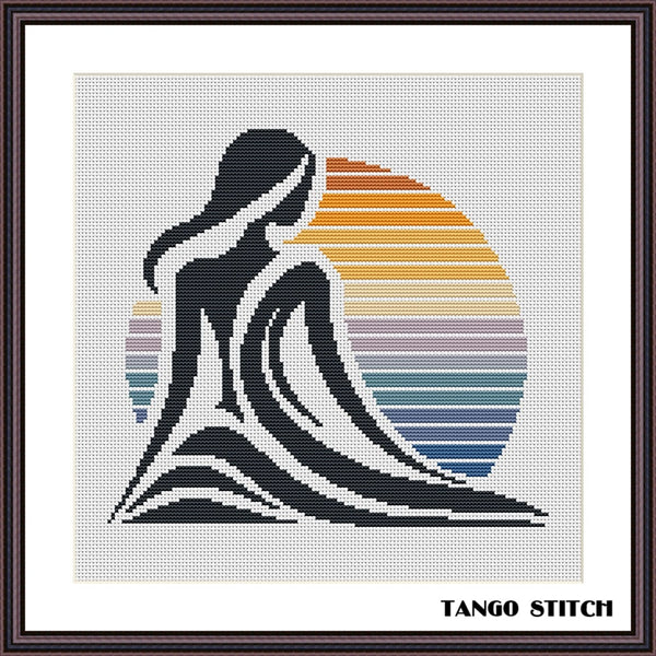 Sunset woman silhouette abstract cross stitch pattern - Tango Stitch