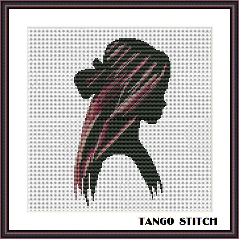 Beautiful girl silhouette cross stitch embroidery pattern - Tango Stitch 