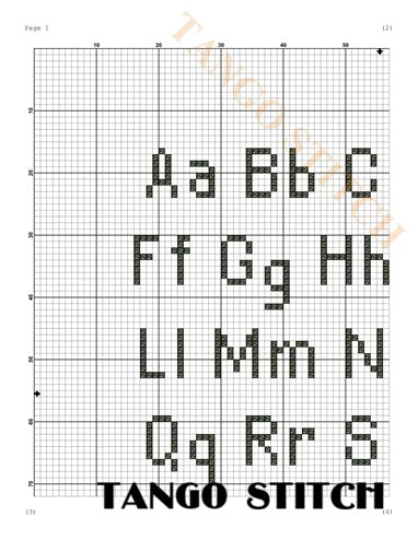 Small size letters alphabet font cross stitch pattern - Tango Stitch