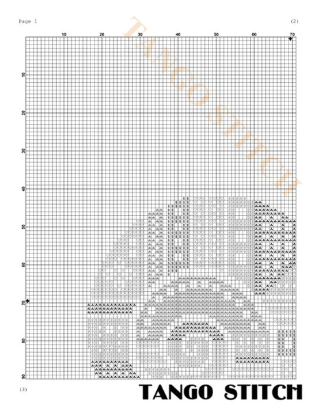 Cross-stitch pattern with grid and design for 'Tango Stitch' brand. Modern Geometric Snail Cross Stitch Pattern- Tango Stitch