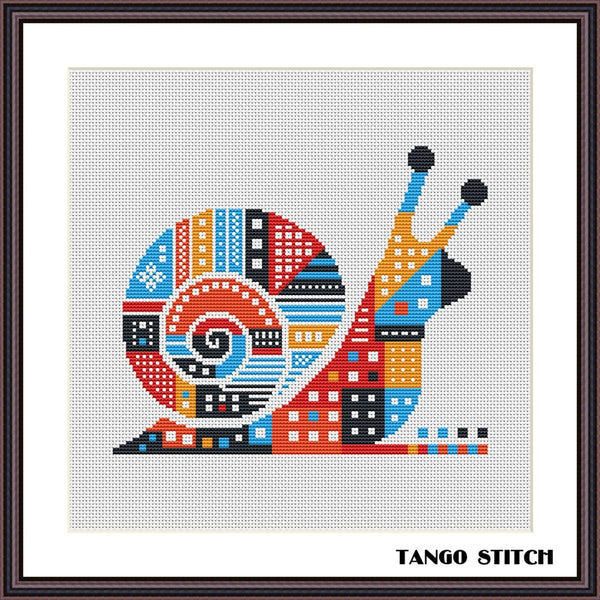 Modern Geometric Snail Cross Stitch Pattern- Tango Stitch