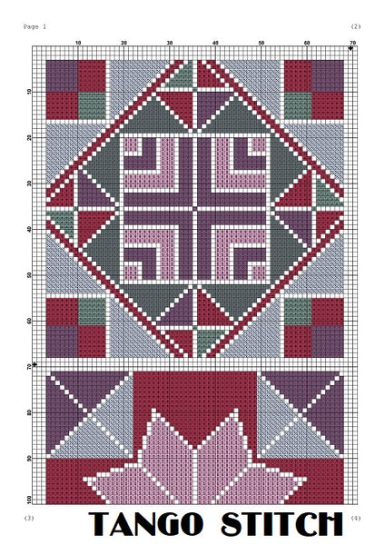 Red ceramic tiles cross stitch ornament pattern - Tango Stitch